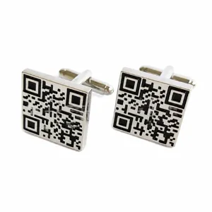 Silberne quadratische QR-Code Manschettenknöpfe für Herren, Business Hemd Manschetten.