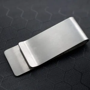 Minimalist stainless steel money clip with brushed finish for daily cash organization.