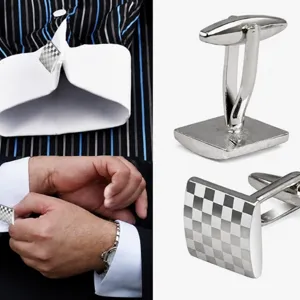 Heren Vierkante Koperen Manchetknopen Laserraster Patroon Vintage Business Franse Manchetknopen Voor Pak Hemd Accessoires