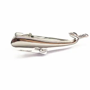 Vintage Copper Whale Tie Clip For Men Silver Plated Business Suit Tie Pin Fashion Accessories Jewelry Gift