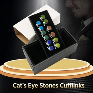 Men's Minimalist Business Copper Cufflinks Cat Eye Stone Electroplated Shirt Suit Cuff Links For Formal Wear