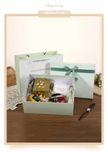 Fresh green gift box set with ribbon bow for birthday, Valentine's day and best friend gifts.