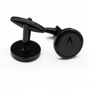 Men's black letter A metal cufflinks with sleek round design for business formal shirts.