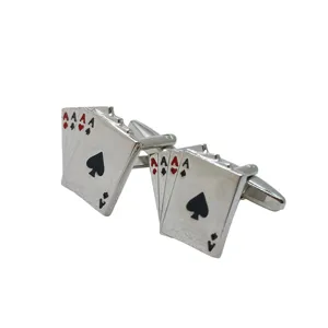 Herren Metall Manschettenknöpfe mit kreativem Vier Asse Spielkarten Fächer Design Emailliert.