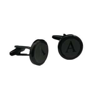 Men's black round letter A cufflinks copper electroplated business minimalist main view