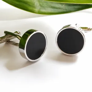 Minimalistisch Koper Manchetknopen Voor Mannen Zwart Agaat Ingelegd Ronde Zakelijke Formele Hemd Manchet Knopen Trouwring Sieraden