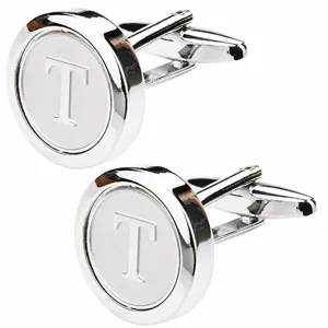 Classic silver tone metal round initial cuff links for men business wedding shirt accessories