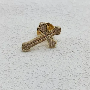 Vintage Copper Cross Brooch Pin With Rhinestone Sparkly Lapel Pin Business Suit Accessory Fashion Jewelry Gift