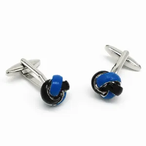 French style new hot selling drop oil twist cufflinks, colorful Klein blue silver white design.