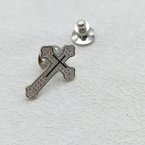 Silver cross brooch rhinestone suit pin business clothing accessory elegant metal fashion jewelry