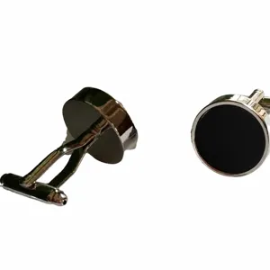 Klassieke ronde zwarte manchetknopen voor heren, elegante metalen overhemd manchetknopen.
