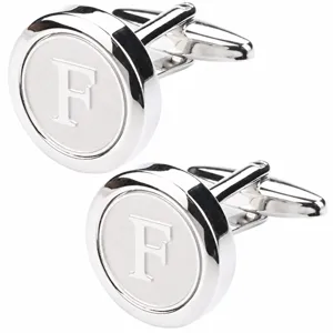 Men's silver metal initial F cufflinks for French dress shirts business wedding wear