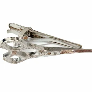 Metal tie clip featuring a unique creative scissors design in silver finish, ideal for formal wear.
