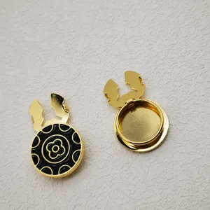 Vintage round metal cufflinks with black enamel floral pattern for men dress shirts suit decor