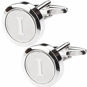 Men silver metal round initial letter I cuff links for French dress shirts business wear