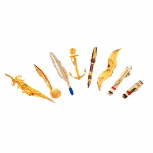 Men's Copper Tie Clip Business Casual Metal Tie Bar Creative Shapes Saxophone Feather Pen Mustache Tie Pin Jewelry Gift