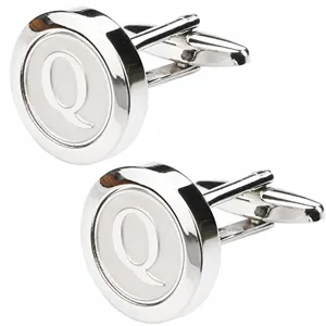 Silver tone metal cuff links featuring a classic engraved letter Q for men formal shirts.