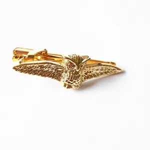 Gold tone brass owl tie clip for men business suit fashion accessory wholesale main display