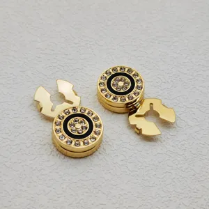 Korean style round rhinestone metal cufflinks and decorative buttons for shirts and suits.