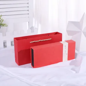 Red Retro Flip Gift Box Hard Cardboard Rectangle Packaging Box For Souvenir Comb Jewelry Gift Storage Box
