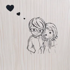 Wood grain printed paper gift bag with cute couple illustration for Valentine's Day present packaging