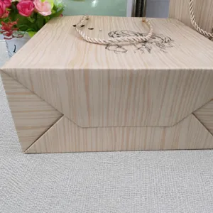 Wood grain paper gift bag minimalist cardboard packaging for holiday party presents
