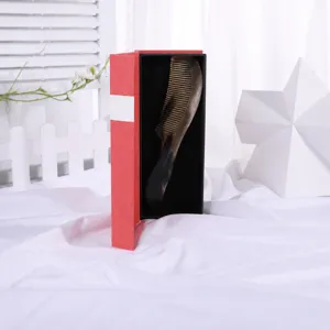 Red gift box set with comb, elegant packaging box for souvenirs and presents, stylish storage case.
