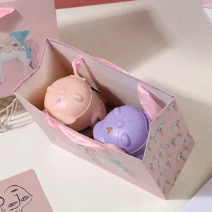 Pink and purple cute cap shaped kids water bottles set with lovely unicorn gift paper bag.
