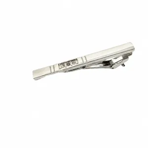 Men's silver-toned metal business tie clip featuring elegant sparkling rhinestones for formal wear.