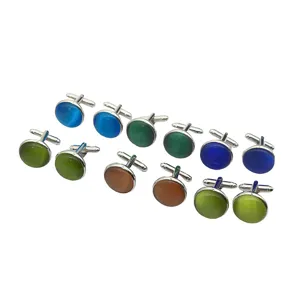 Men's copper base round cat eye stone cufflinks, colorful business shirt suit accessories.