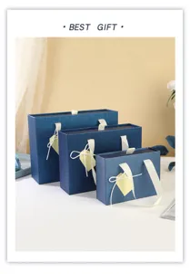 Vue détaillée de coffrets cadeaux bleus avec poignées en ruban blanc, ensemble élégant.
