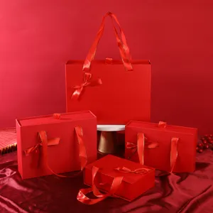 Grande Boîte Cadeau Nœud Rouge Style Tiroir Sac À Main Avec Ruban Boîte D'Emballage De Luxe Pour Lipstick Parfum Bonbon Mariage