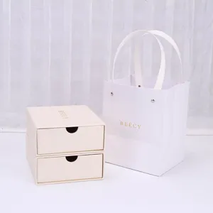 Caja de Regalo de Joyería Blanca Minimalista y Conjunto de Bolsa de Papel Caja de Cajón para Embalaje y Almacenamiento de Joyería