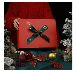 Christmas red gift box large holiday packaging for presents apples scarf thermos box