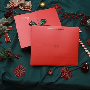 Christmas red gift box large paper bag set empty box holiday packaging for presents and wrapping