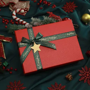 Christmas Gift Box Red Green Lid And Base Paper Packaging Box With Ribbon Bow For Holiday Party Present Storage