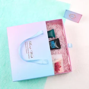 Gradient Pink Blue Pearlescent Gift Box Cardboard Packaging Box For Valentine Day Party Jewelry Cosmetic Gift