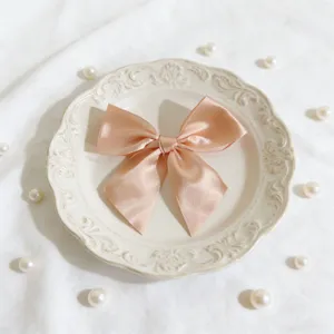 Primo piano di un delicato fiocco in nastro di satin per decorazione scatola regalo dettaglio.