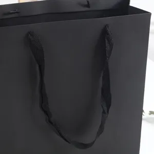 Black paper gift bag large shopping tote thick card stock business packaging present
