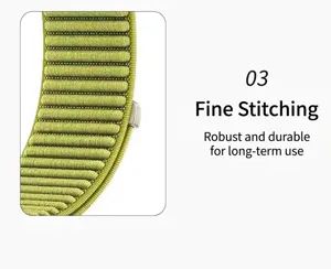 Green nylon loop watch strap detail, textured ridge design for smartwatches, 22mm.