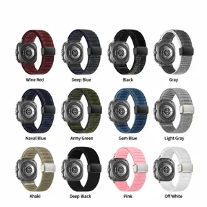 Nylon louri rologiou gia Samsung Galaxy Watch7 Ultra, magnitiko koumpoma se sxedio kymatos.