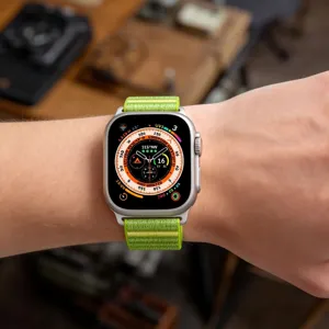 Green nylon alpine loop watch band compatible with Apple Watch Ultra series, durable and stylish.