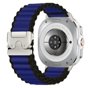 Louri rologiou nylon me agkrafa aleksiptotou kai mple mavro motivo gia axesouar smart watch