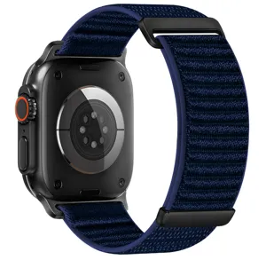 Alpine loop nylon watch band and protective case for smartwatch in dark blue color.