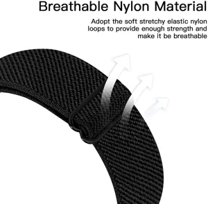 Primo piano dettagliato del cinturino per orologio in nylon elastico e traspirante.