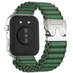 Cinturino in nylon verde con fibbia da paracadutista tattica per smartwatch Huawei dettaglio.
