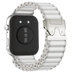Cinturino per orologio in nylon bianco con fibbia metallica, design robusto per sport watch.