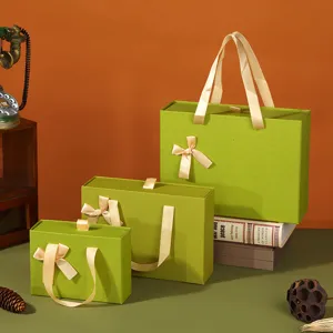Retro Green Gift Box Large Rectangular Cosmetic Storage Box With Ribbon Bow For Party Wedding Present