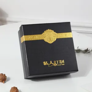 Luxury black gift box with gold hot stamping, elegant packaging box for belts and business gifts.