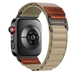 Alpine nylon loop watch strap with retro leather accent for smart watch replacement band